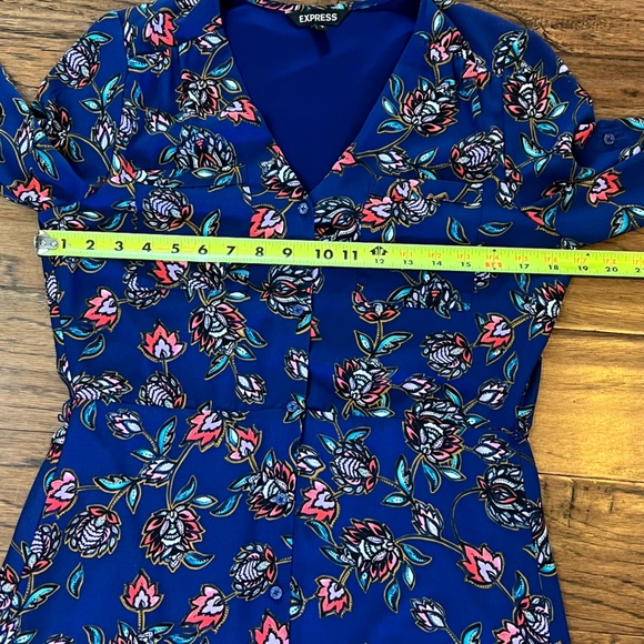 Express Maxi Dress Women's Small Blue Floral Long Roll Tab Sleeves Button Front - Picture 14 of 16